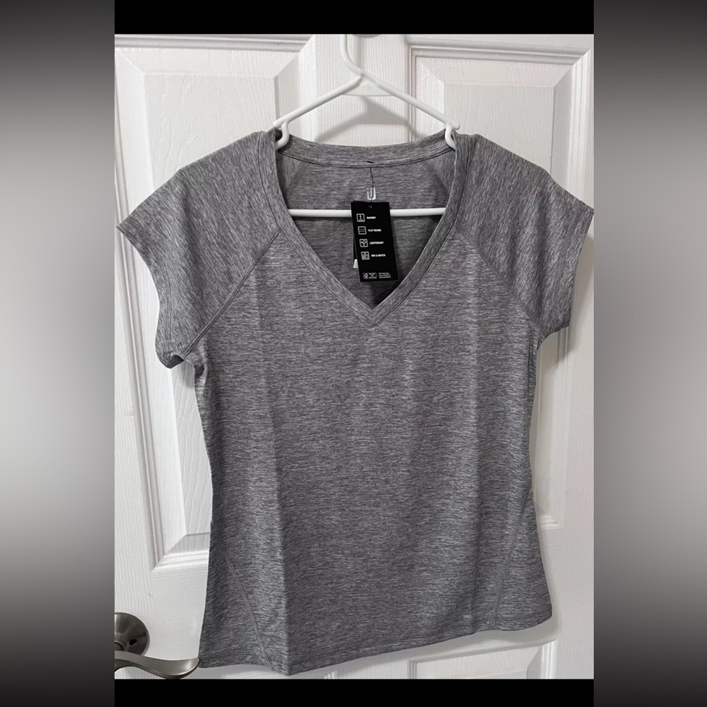 Ideology Womens Activewear Shirt Small Gray Short Sleeve